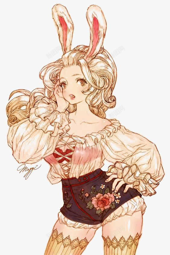 手绘兔女郎png免抠素材_88icon https://88icon.com 兔女郎 兔子装 兔耳 卡通 女生 手绘 手绘兔女郎 插画 萌妹子