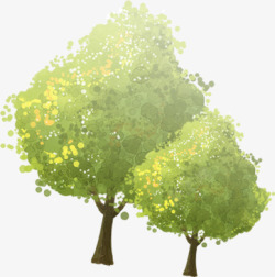 手绘绿色大树植物美景素材