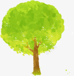 手绘水彩绿色大树风景素材