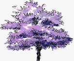 手绘紫色漫画植物大树素材