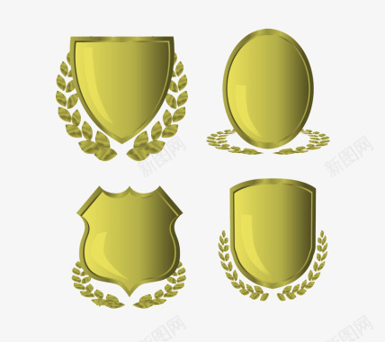 公安标志麦穗金色立体盾牌麦穗标志图标图标
