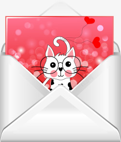手绘白色信封粉色猫咪信纸素材