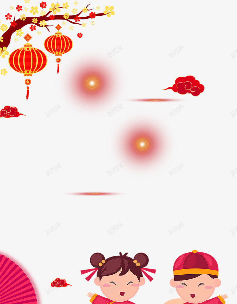 2019春节红色喜庆装饰psd免抠素材_88icon https://88icon.com 2019春节 喜庆 小朋友 百年 祥云 红色