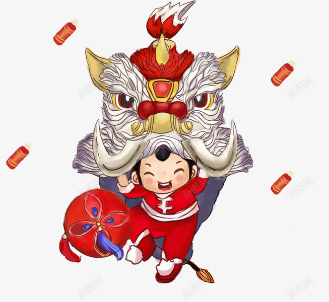 喜庆节日装饰春节舞狮手绘插画png免抠素材_88icon https://88icon.com 喜庆 手绘 插画 春节 春节舞狮插图 舞狮 节日装饰