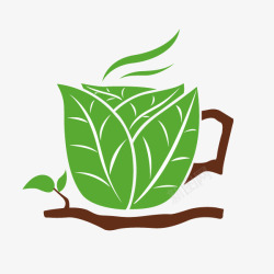 绿色茶杯环保树叶木材扁平化素材