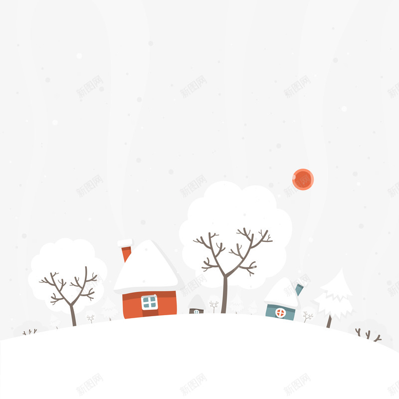 冬日雪景矢量图ai免抠素材_88icon https://88icon.com 冬景 房屋 枯木 积雪 矢量图