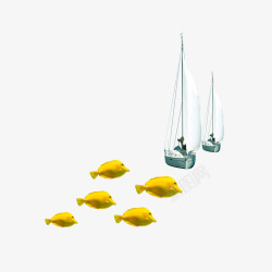 卡通小鱼和帆船素材