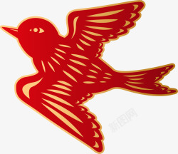传统红色飞鸟剪纸装饰素材