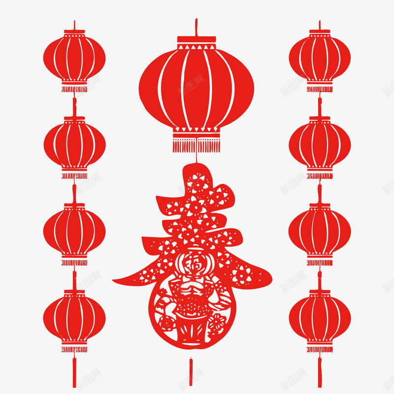 春节窗花剪纸矢量图ai免抠素材_88icon https://88icon.com 剪纸设计 喜庆 挥春 新年 春节 灯笼 矢量图 红色