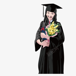 抱着鲜花毕业的女学生矢量图素材
