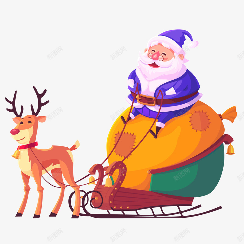 圣诞节手绘圣诞老人送礼矢量图ai免抠素材_88icon https://88icon.com 圣诞老人 圣诞节 送礼 雪橇 麋鹿 矢量图