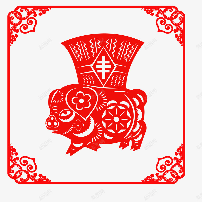 猪年喜庆红色剪纸图矢量图ai免抠素材_88icon https://88icon.com 剪纸 吉祥 吉祥如意 喜庆 春节 猪 猪年 福字 红色剪纸 矢量图