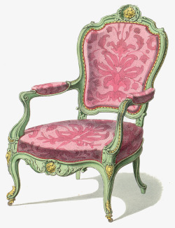 手绘粉色复古花纹休息椅素材