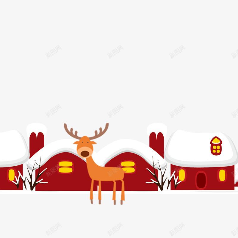 黄色麋鹿圣诞元素psd免抠素材_88icon https://88icon.com 卡通 圣诞 大雪 平面 房屋 节日 设计 黄色麋鹿
