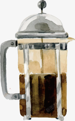 水彩咖啡壶素材