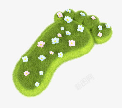 绿色草坪和花朵组成的脚印素材