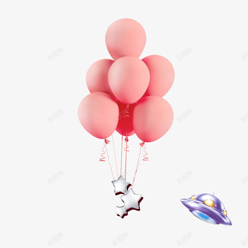 飘浮的粉色气球png免抠素材_88icon https://88icon.com 星星 气球 粉色气球 飞船