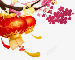 春节红灯笼与红梅图素材