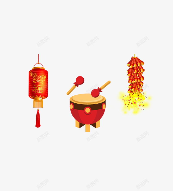 春节灯笼鞭炮png免抠素材_88icon https://88icon.com 春节 灯笼 锣鼓 鞭炮