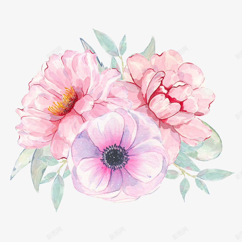 水彩粉色花朵简图png免抠素材_88icon https://88icon.com 叶子 手绘图 植物 水彩 美丽的 花卉 花朵