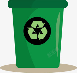 卡通扁平绿色垃圾桶素材