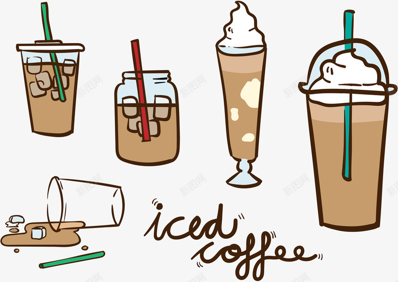咖啡饮品矢量图ai免抠素材_88icon https://88icon.com 冰咖啡 咖啡 咖啡豆 杯子 矢量图