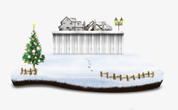 雪中的小屋与树素材