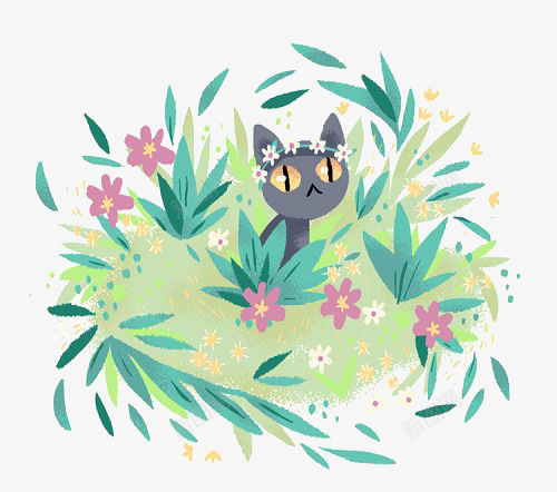 草丛小猫png免抠素材_88icon https://88icon.com 动物 卡通 小猫 手绘 插画 猫咪 花丛 草丛