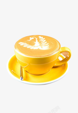 亮黄色陶瓷杯热气奶黄咖啡素材