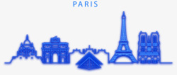 蓝色光效的巴黎矢量图素材