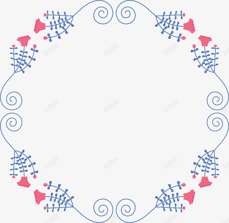 红色花朵蓝色花环矢量图ai免抠素材_88icon https://88icon.com 矢量png 红色花朵 花环 花藤 花藤边框 蓝色花环 矢量图