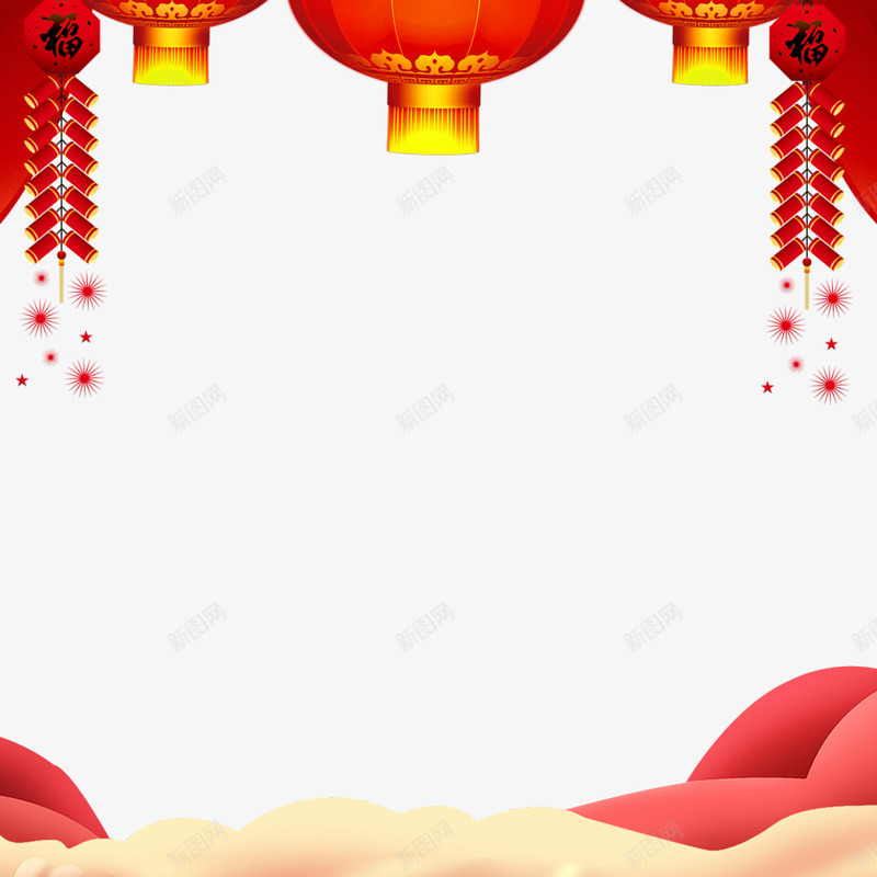 春节海报装饰边框png免抠素材_88icon https://88icon.com 喜庆 新年 春节 灯笼 狗年 红色 边框设计 鞭炮