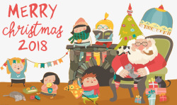 2018圣诞节卡通儿童插画素材