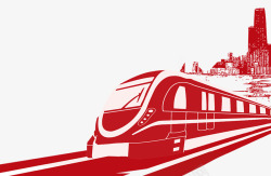 红色火车红色手绘卡通火车高铁高清图片