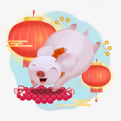 生肖猪可爱手绘春节插画卡通清新素材