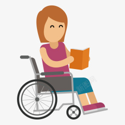 手绘坐着轮椅看书的女生矢量图素材