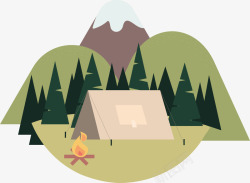 卡通夏季自然户外宿营帐篷素矢量图素材