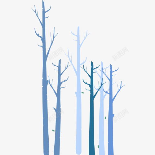 冬季树林png免抠素材_88icon https://88icon.com 初冬来临 十一你好 手绘树木 渐变色 蓝色树林 装饰图