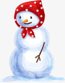 手绘带着红色帽子的雪人素材