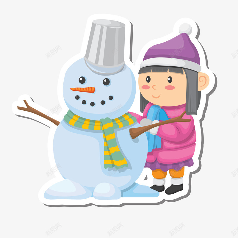 冬季活动贴纸png免抠素材_88icon https://88icon.com 可爱 堆雪人 玩雪 贴纸