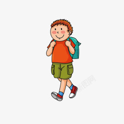 卡通背书包走路上学的男孩素材