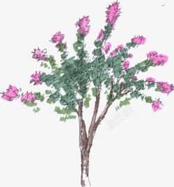 绿粉色手绘绿粉色景观大树高清图片