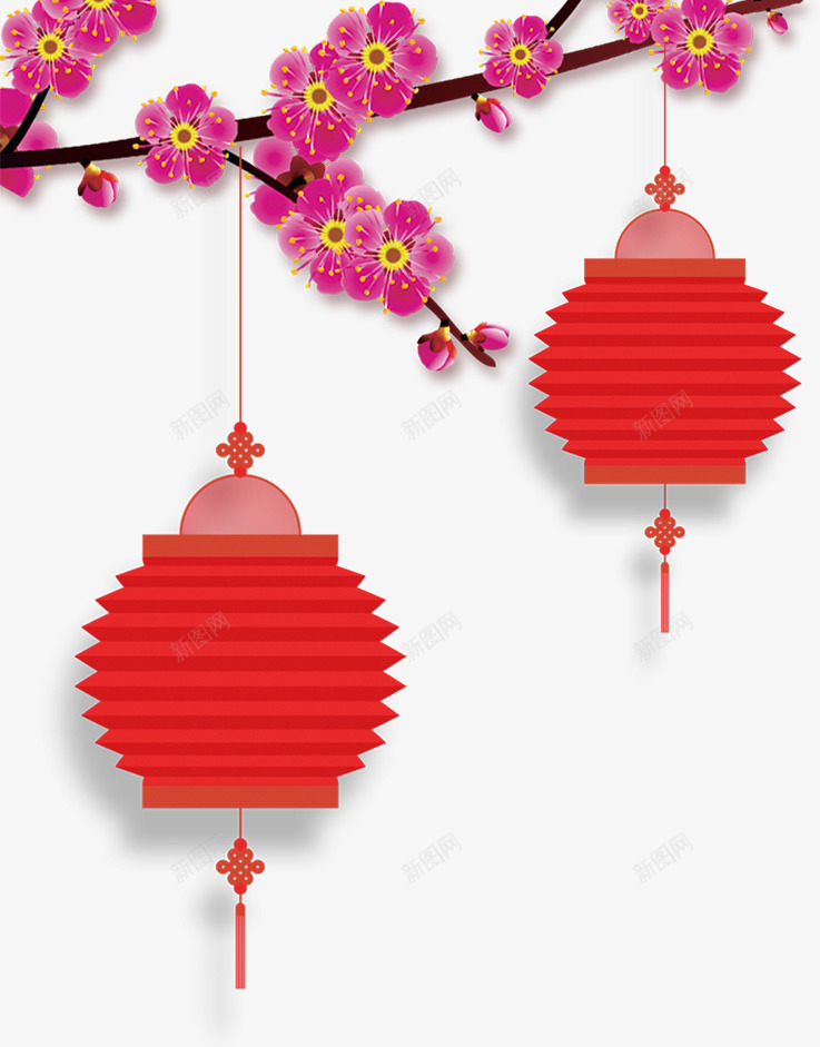 红色中国风花枝灯笼png免抠素材_88icon https://88icon.com 中国风挂饰 新年 新春 春节 灯笼 红灯笼 花枝 过年