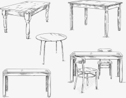 手绘各式桌子椅子矢量图素材