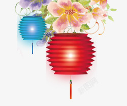 春节卡通手绘鲜花灯笼素材