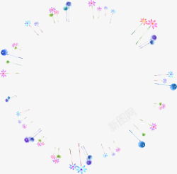 粉花环手绘粉蓝色花朵花环高清图片