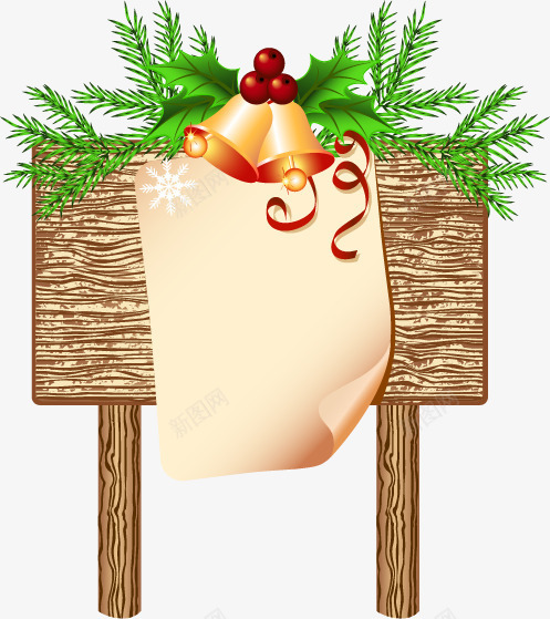 圣诞铃铛装饰的指示牌png免抠素材_88icon https://88icon.com 圣诞树叶 圣诞节 圣诞铃铛 木质指示牌 红果 纸张