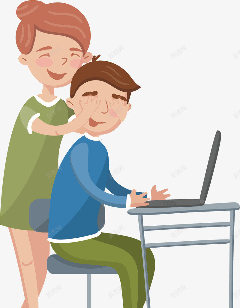 幸福的夫妻矢量图ai免抠素材_88icon https://88icon.com 头发 微笑 悠闲 桌子 棕色 椅子 游戏 电脑 绿色 蓝色 矢量图