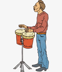 卡通手绘打鼓中年男人素材