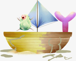 创意卡通动物造型帆船素材